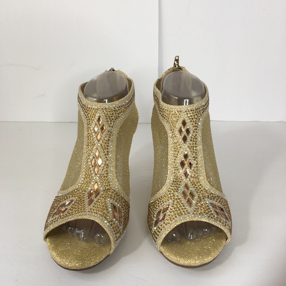 Pierre Dumas Gold Mesh heels with rhinestones - Picture 1 of 10